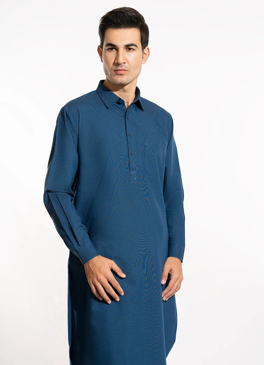 Prussian Blue End on End Textured, Delta Winter Shalwar Kameez