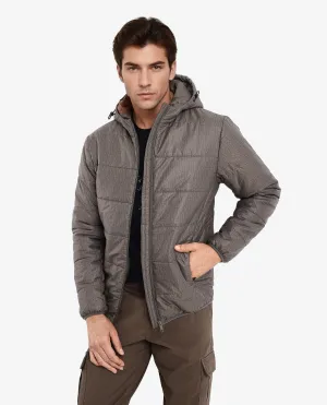 Rare Rabbit Men's Vasto Olive Polyester Fabric Full Sleeve Zipper Closure Hooded Monogram Print Puffer Jacket