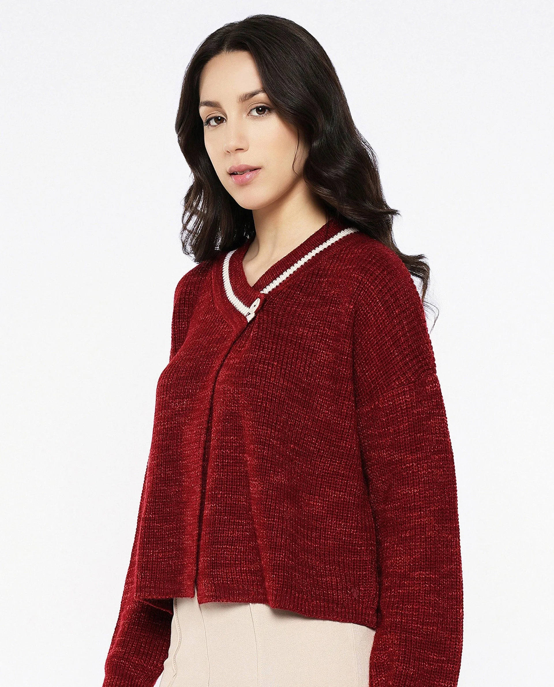 Rareism Women Lapez Red Relaxed Fit Plain Shrug