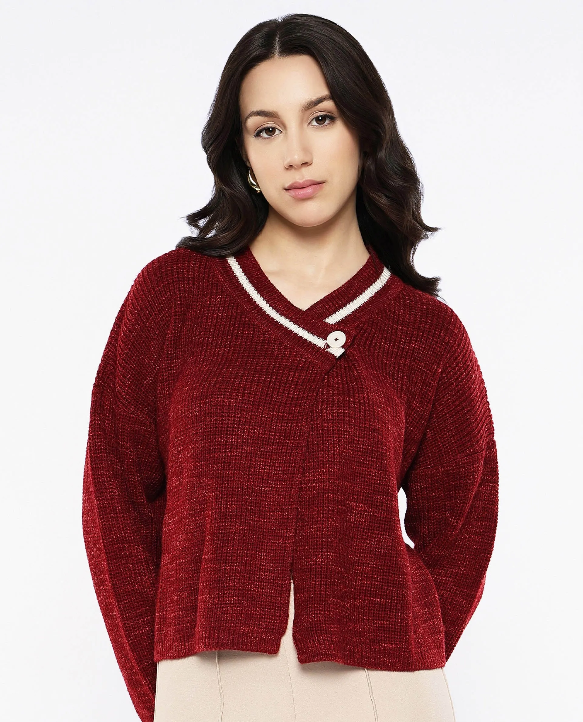 Rareism Women Lapez Red Relaxed Fit Plain Shrug