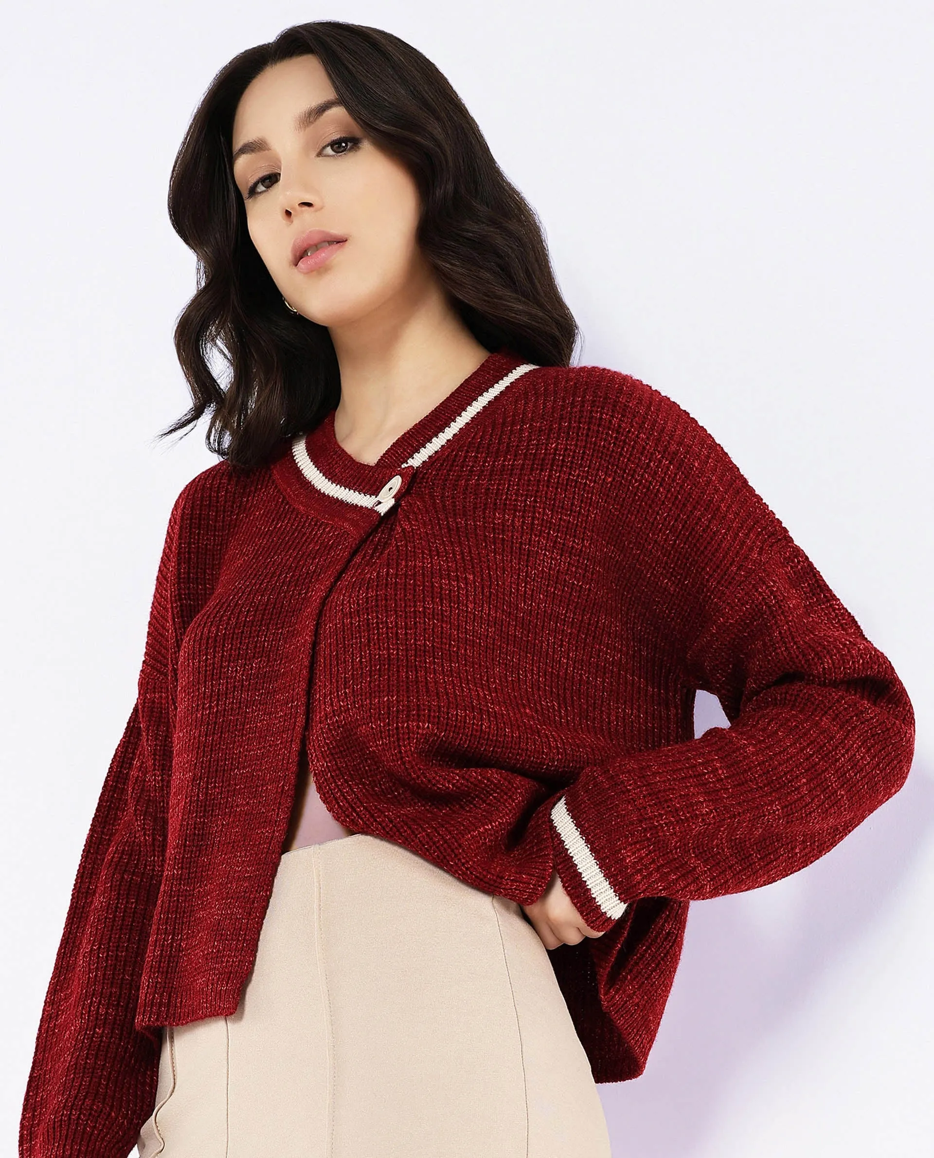 Rareism Women Lapez Red Relaxed Fit Plain Shrug