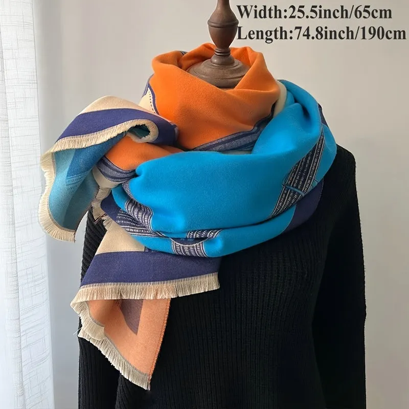 Refined Jacquard Scarf - Soft Cotton Blend, Windproof Warmth, Color Block Design for Autumn and Winter Elegance