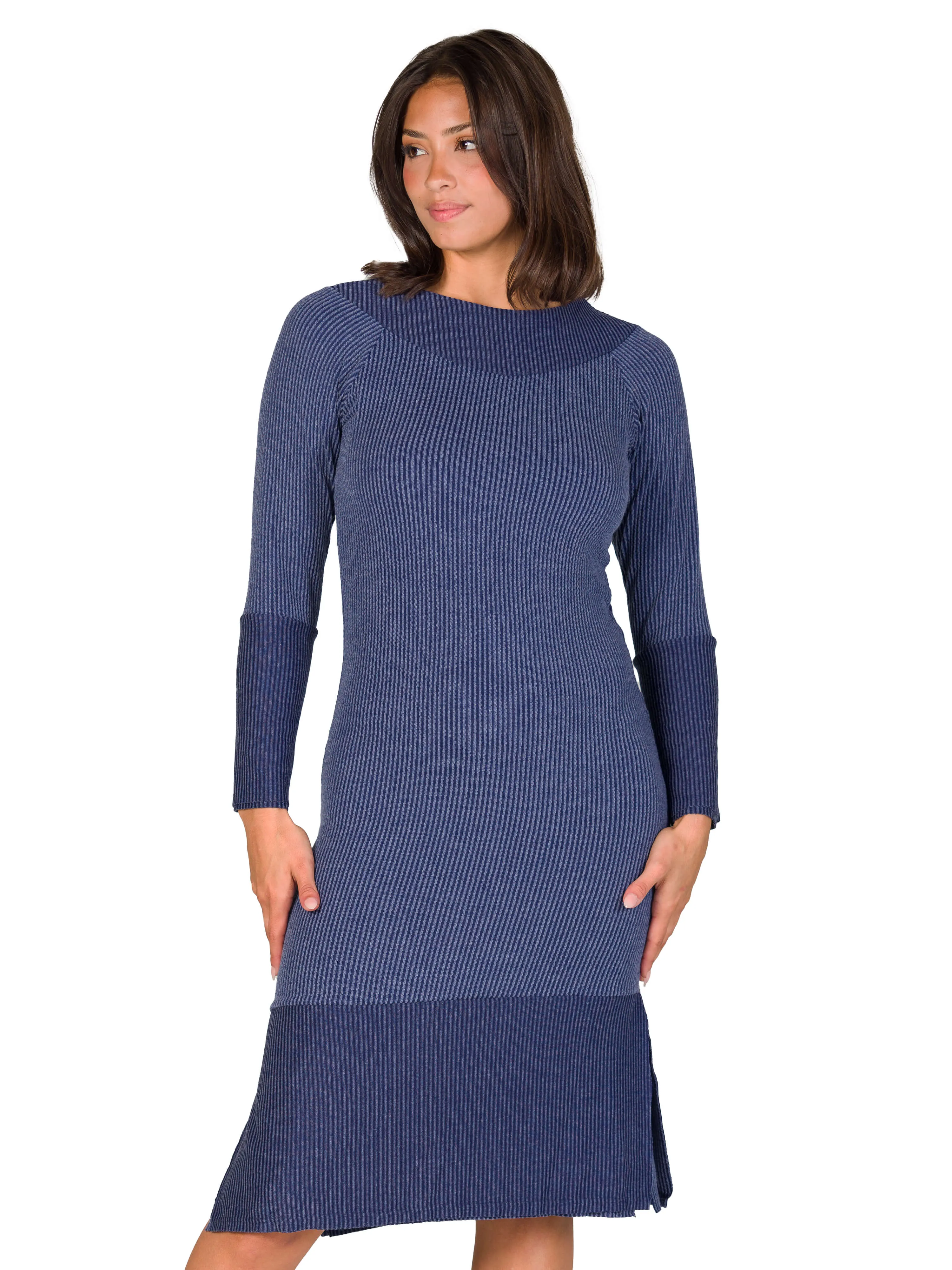 Ribbed Knit Long Sleeve Split Hem Sweater Dress