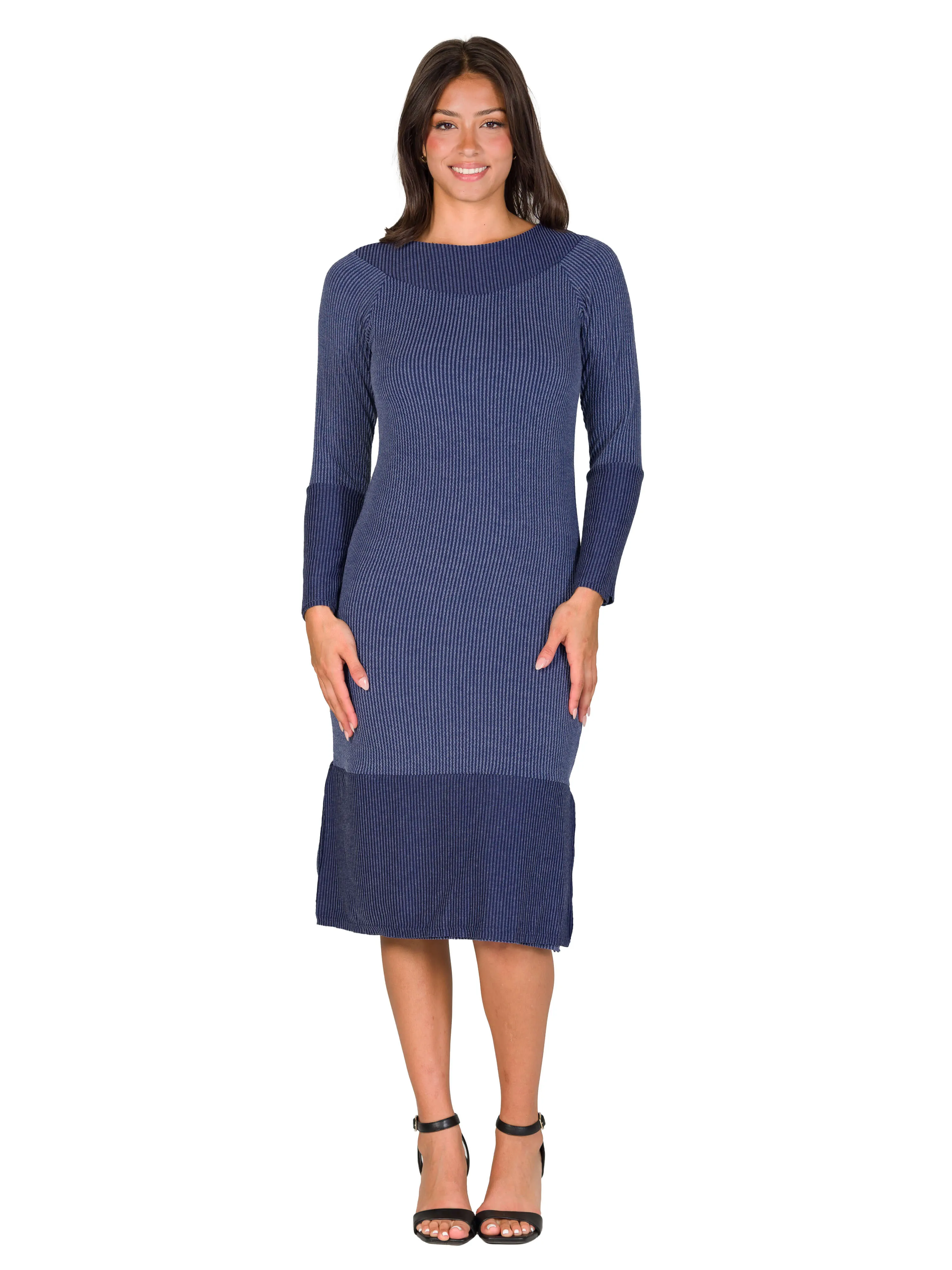 Ribbed Knit Long Sleeve Split Hem Sweater Dress