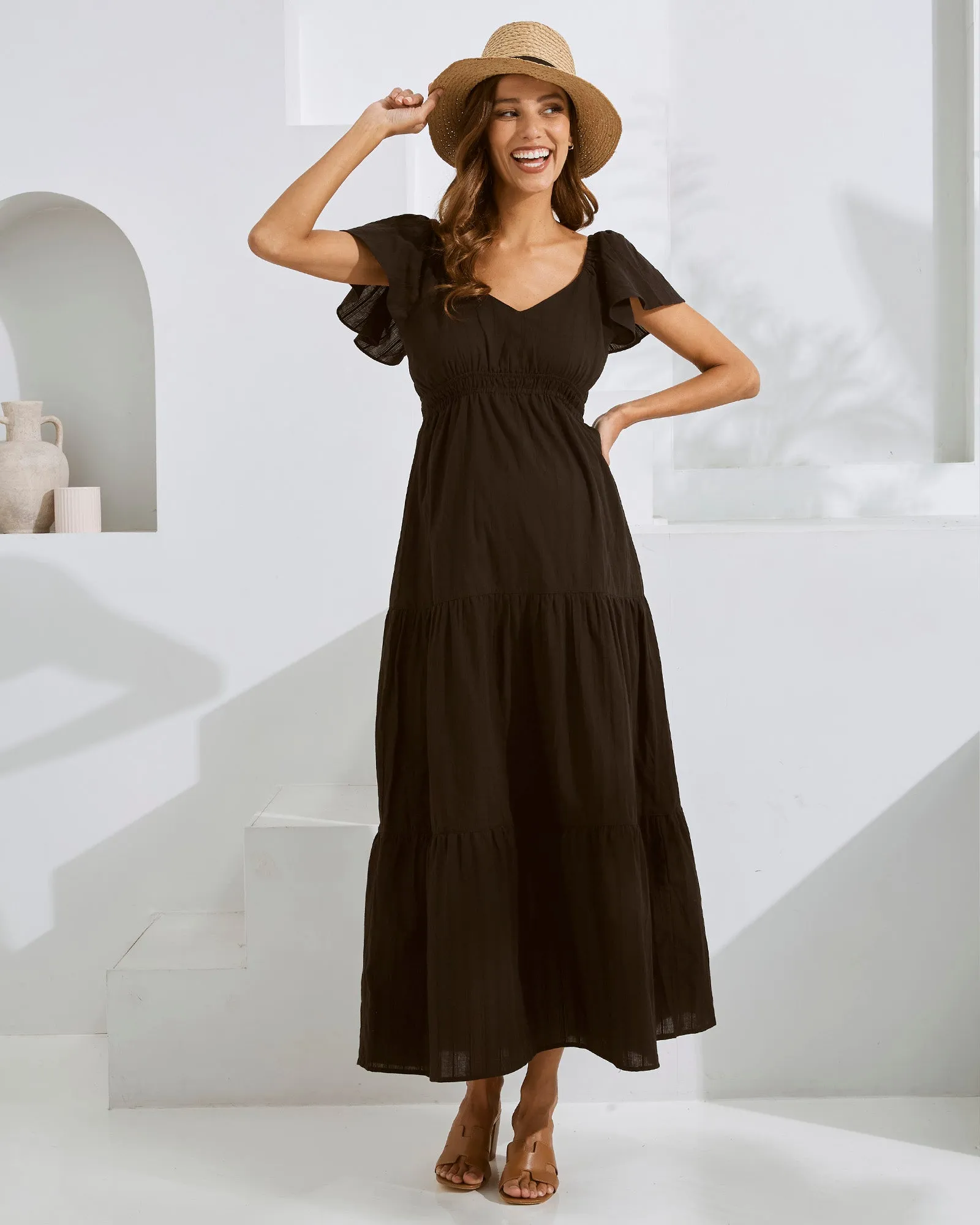 Serena Maternity Cotton Dress in Black