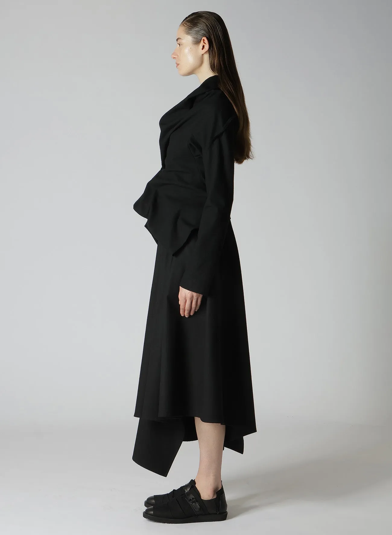 SHRINK WOOL GABARDINE SHAWL COLLAR WRAP JACKET