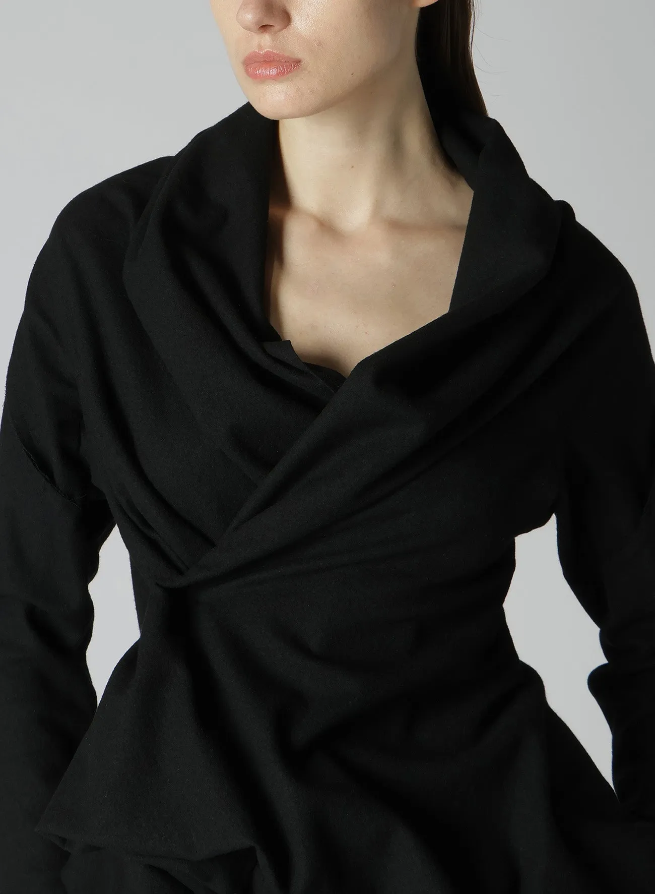 SHRINK WOOL GABARDINE SHAWL COLLAR WRAP JACKET