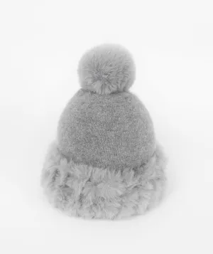 Silver Grey Winter Beanie Hat with Pom Pom