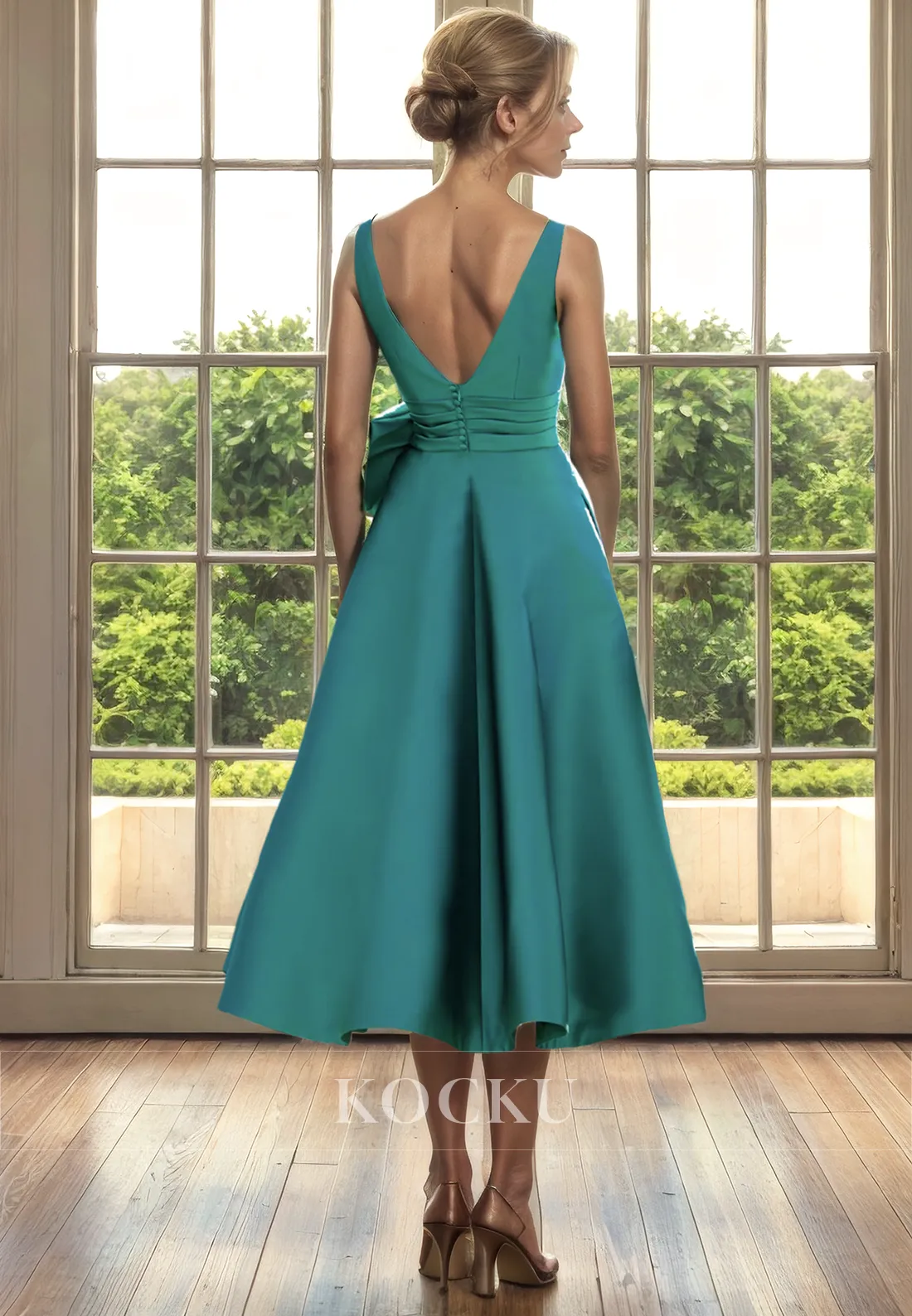 Simple & Casual Sleeveless A-Line Belt Cocktail Mother of the Bride Dress