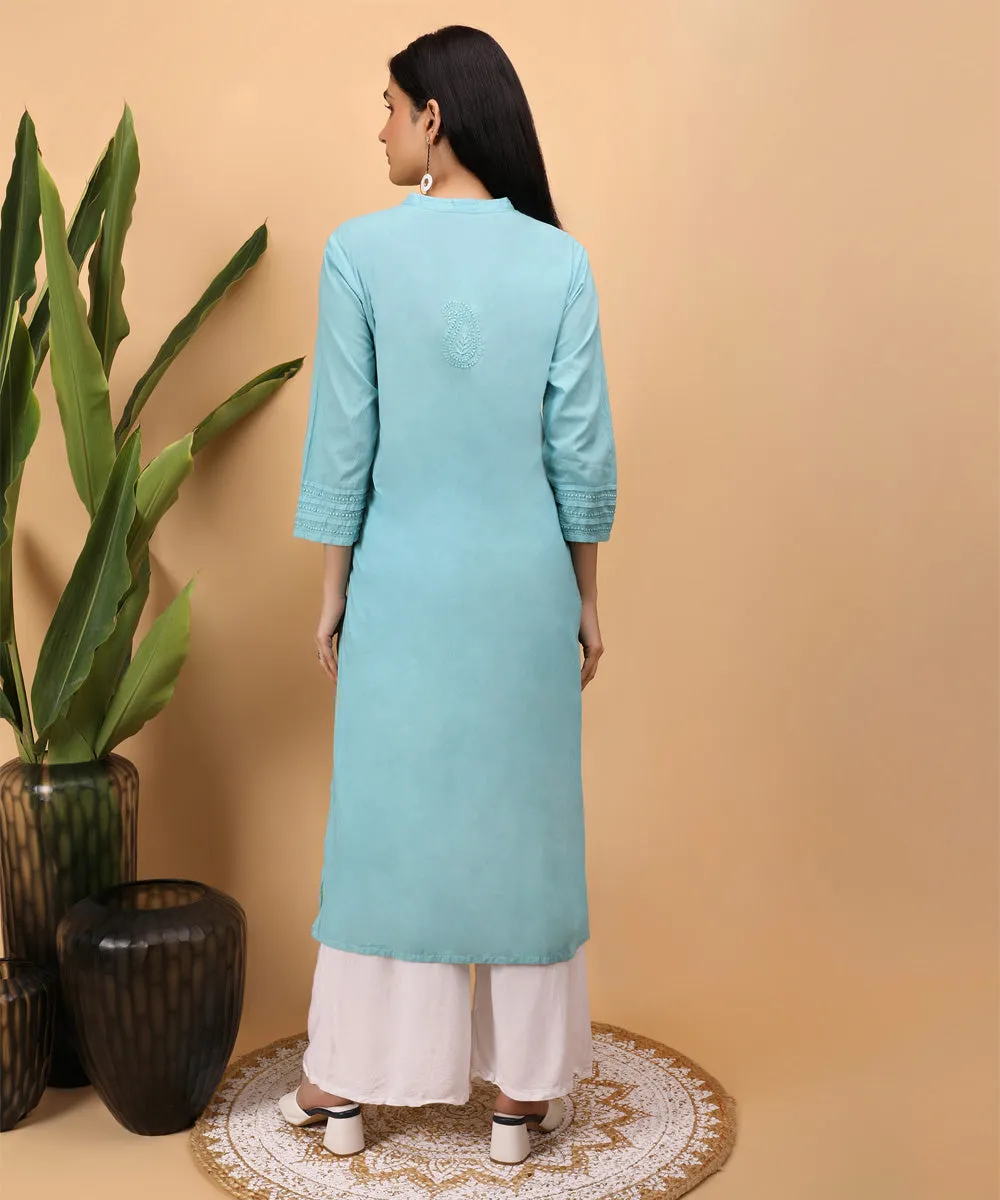 Sky blue hand embroidered chikankari cotton kurta