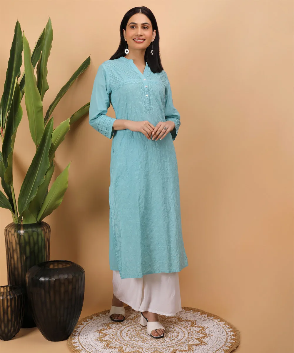 Sky blue hand embroidered chikankari cotton kurta