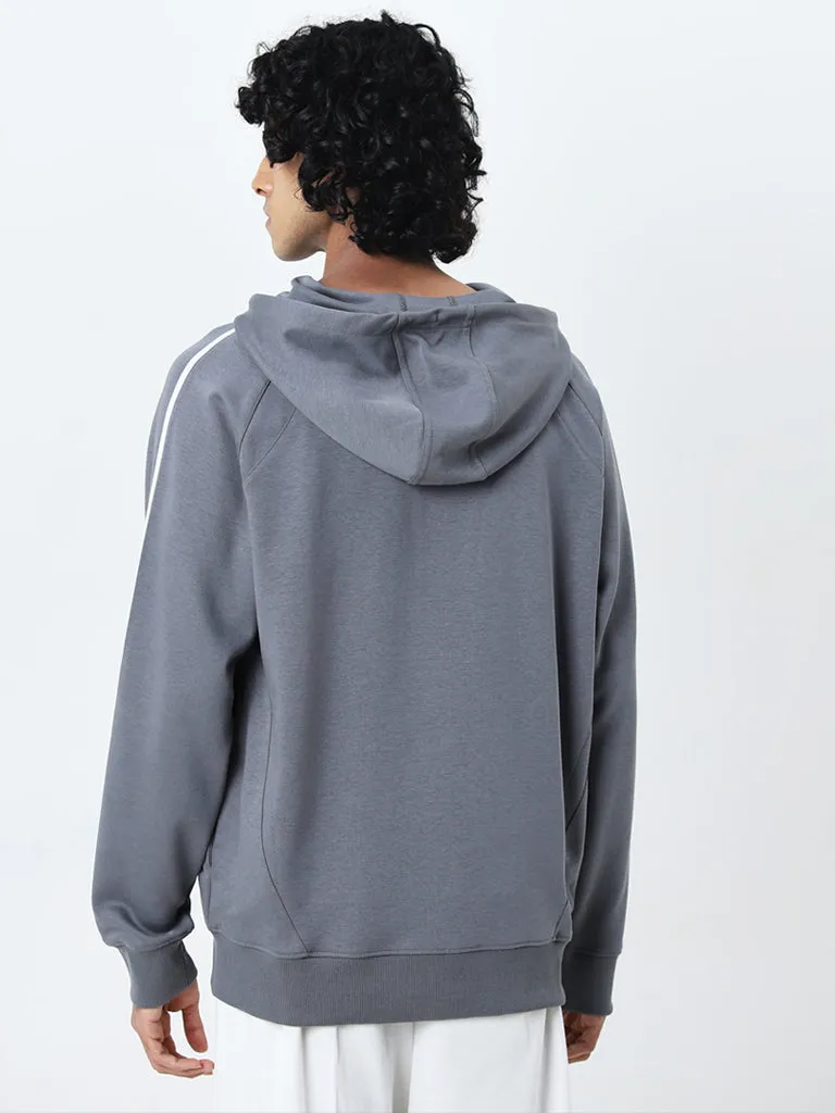 Studiofit Grey Solid Relaxed-Fit Cotton Blend Sweatshirt