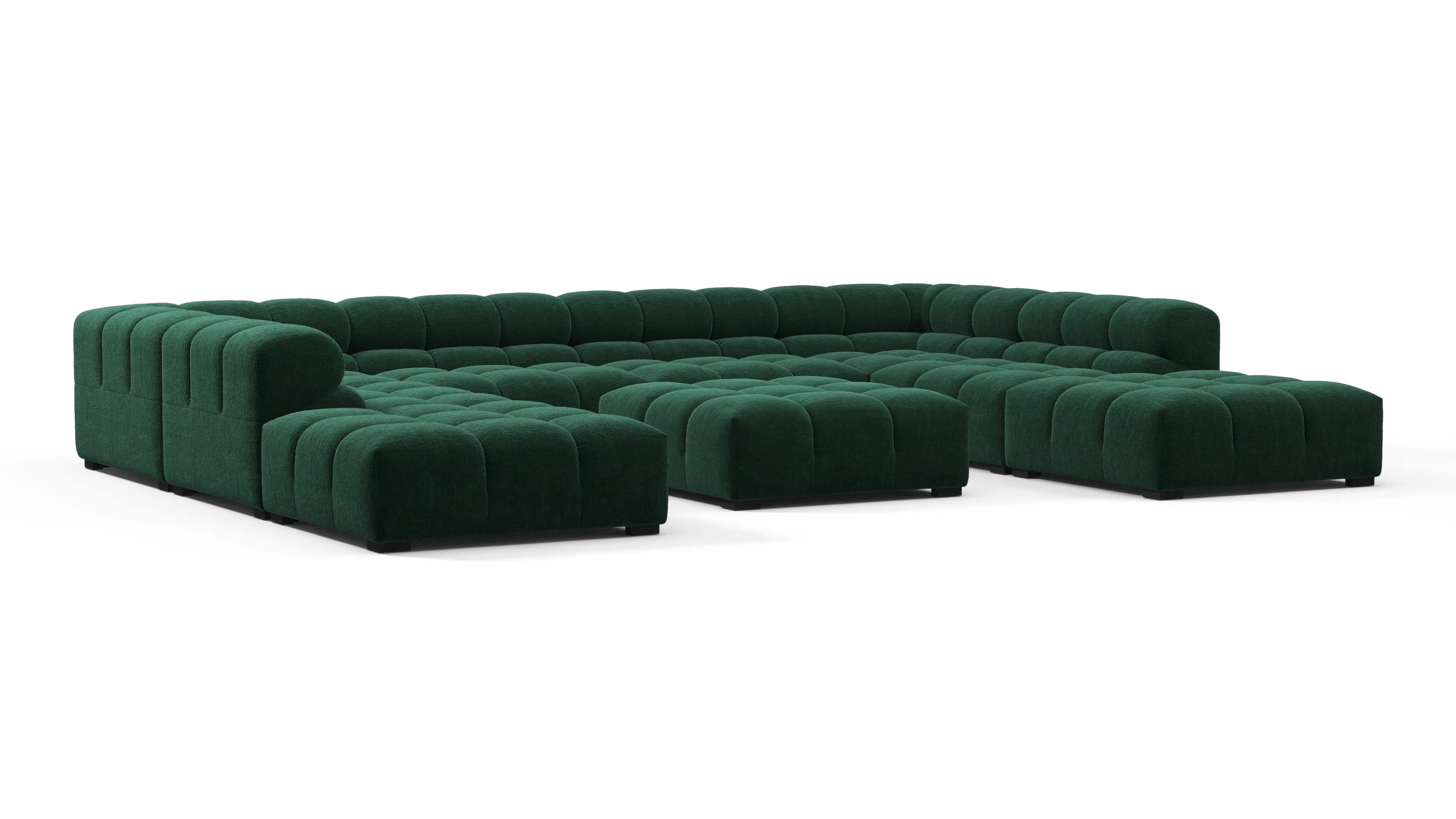 Tufted - Tufted Sectional, U Shape, Forest Green Chenille