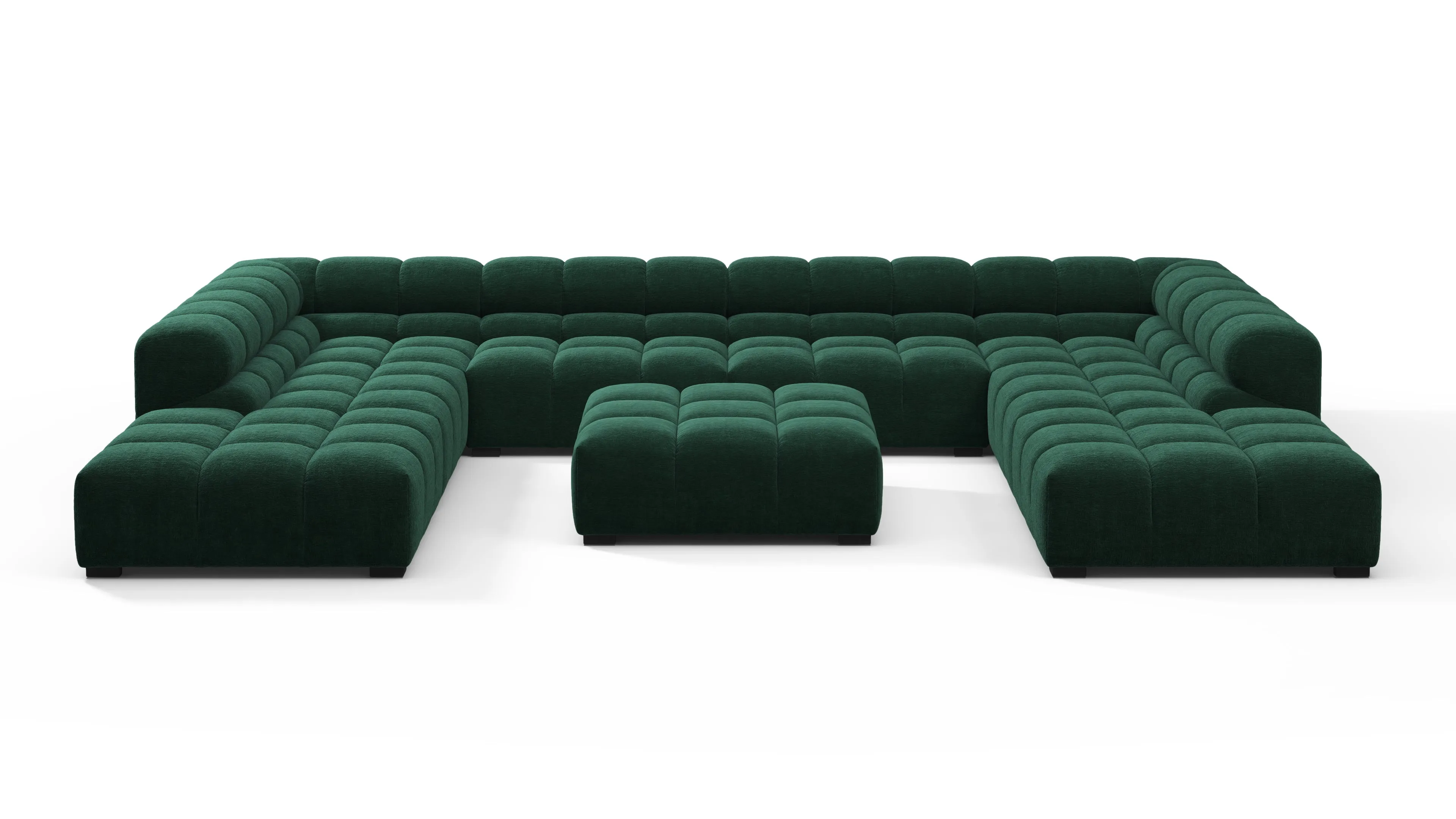 Tufted - Tufted Sectional, U Shape, Forest Green Chenille