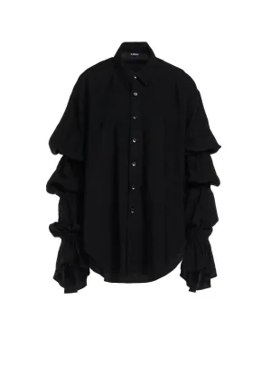 TWILL GATHERED SLEEVE BLOUSE