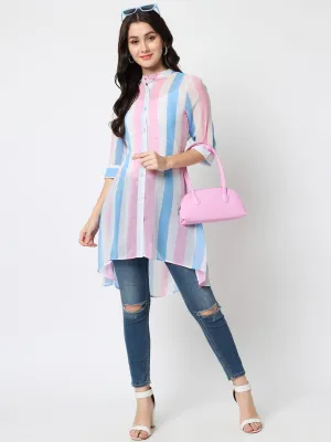 Vertical Stripes Mandarin Collar Classic Casual Shirt