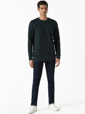 WES Casuals Solid Green Ribbed Slim-Fit Sweater