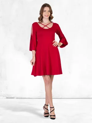 Womens Knee Length Cold Shoulder Dress