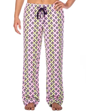 Womens Premium 100% Cotton Flannel Lounge Pants - Relaxed Fit - Swirly Daze - Purple/Green