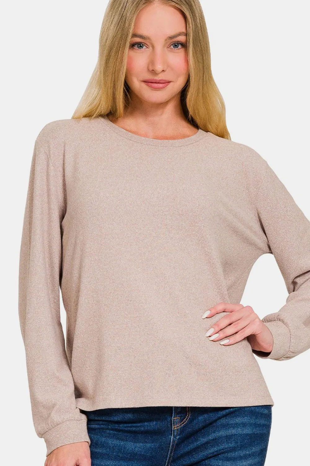 Zenana Hacci Round Neck Long Sleeve T-Shirt