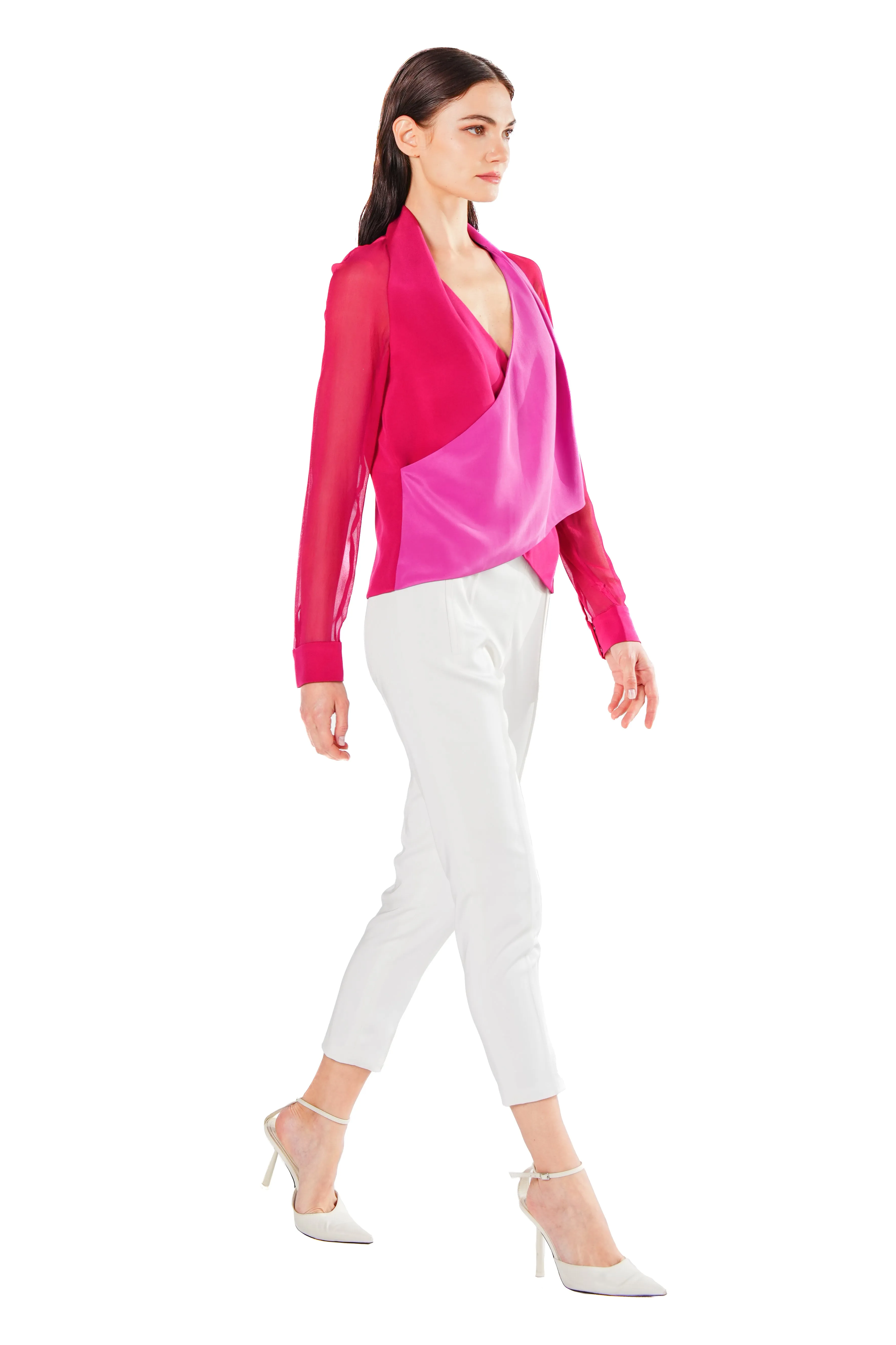 Zora Two-Toned Criss Cross Silk Crepe Blouse