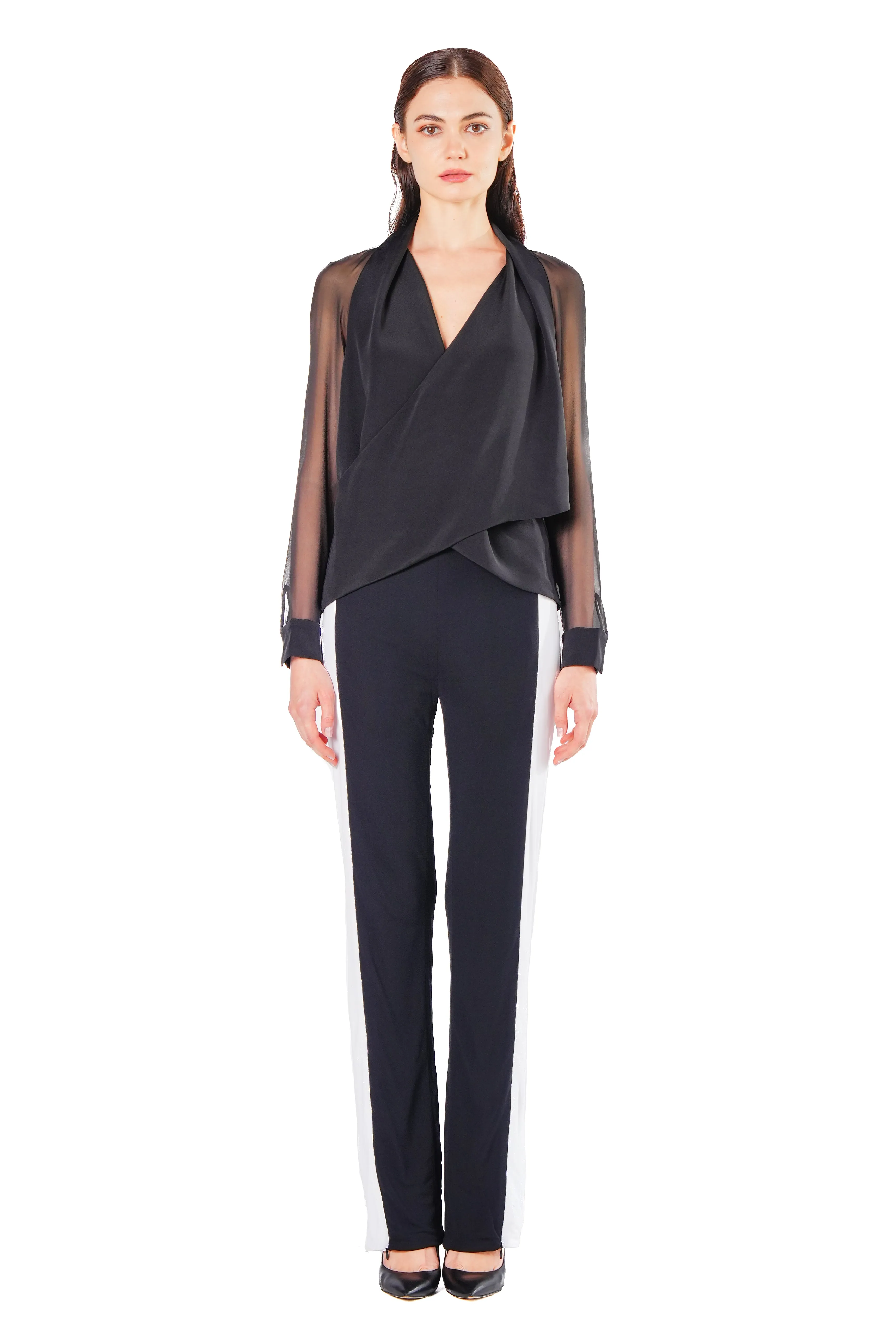 Zora Two-Toned Criss Cross Silk Crepe Blouse