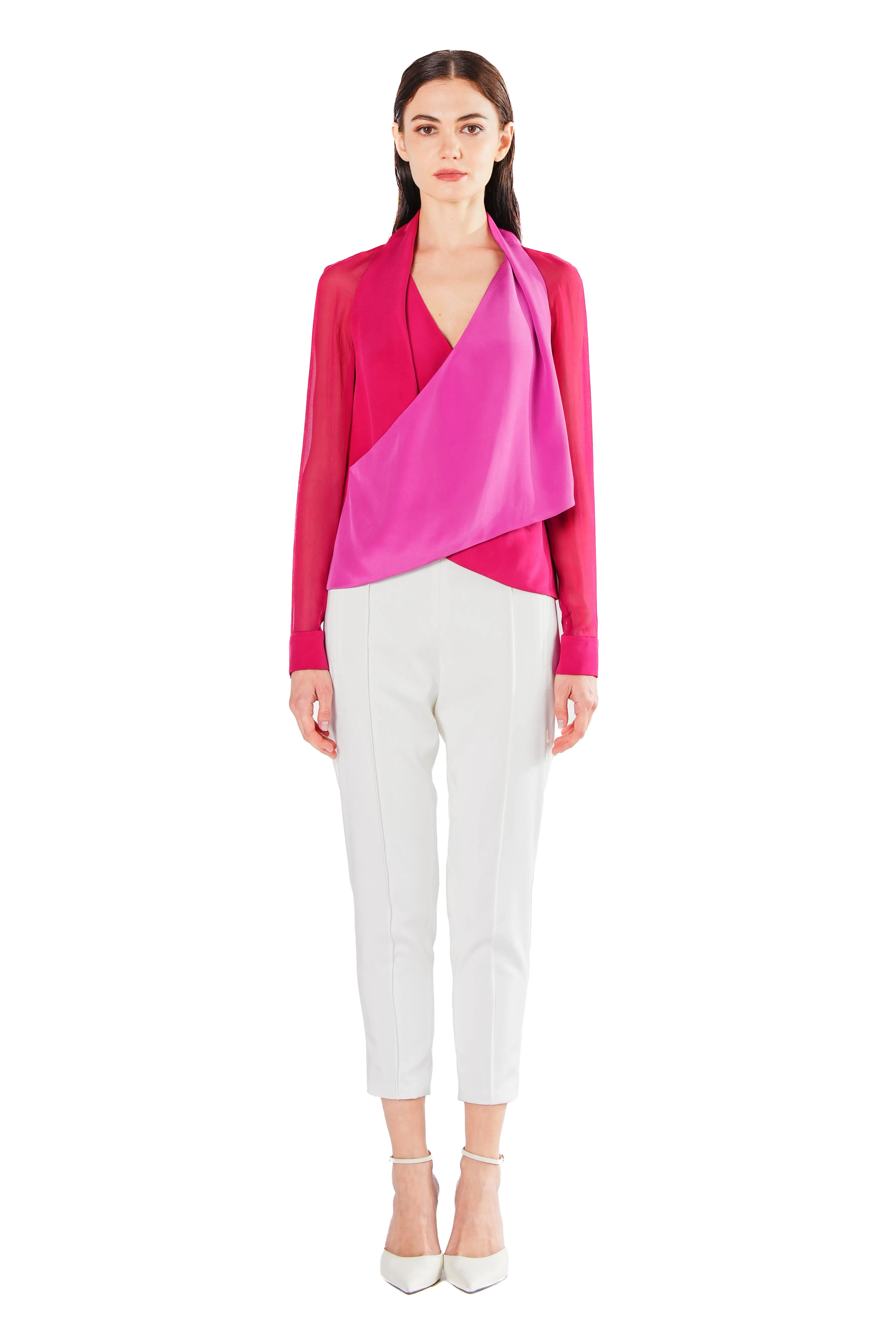 Zora Two-Toned Criss Cross Silk Crepe Blouse