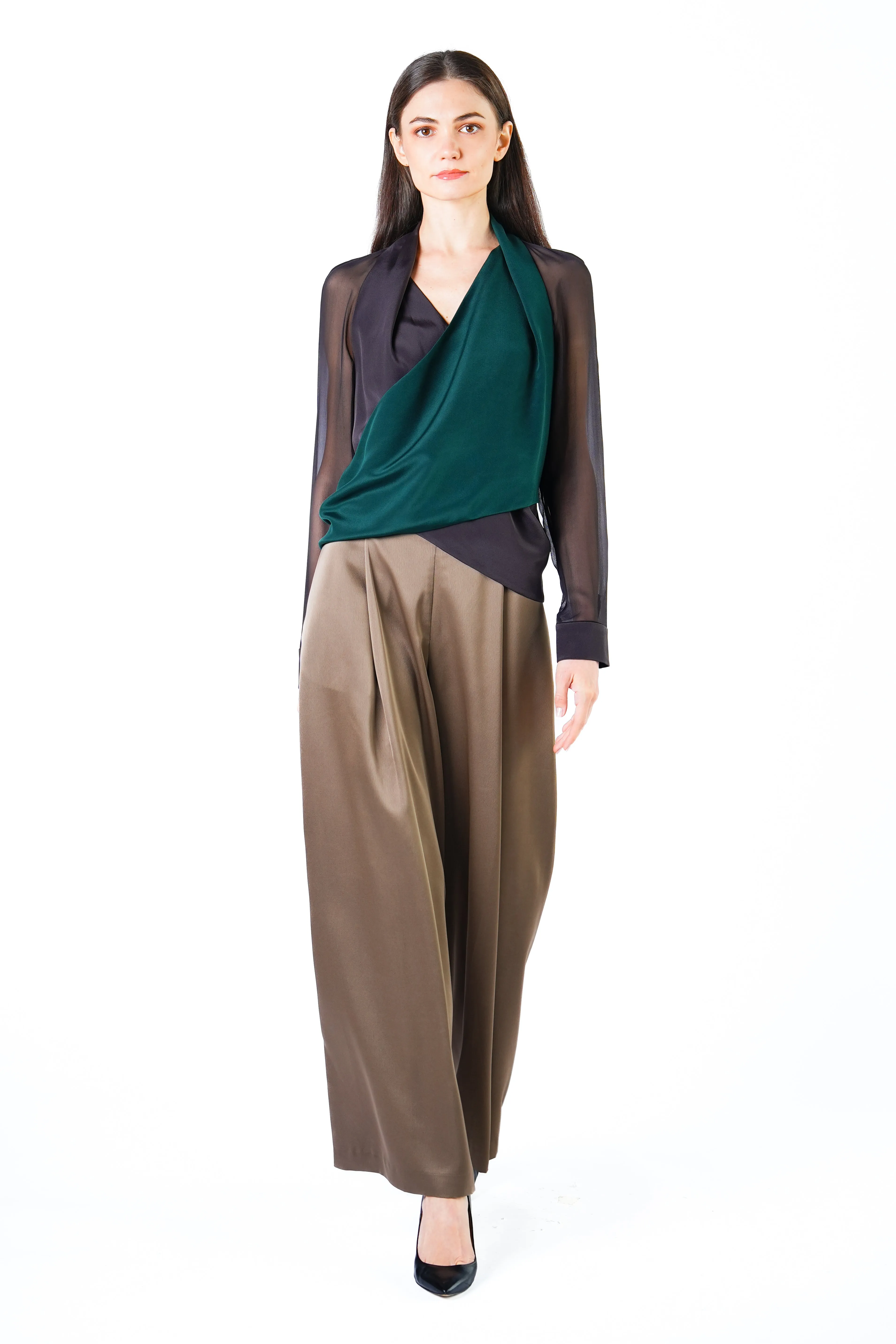 Zora Two-Toned Criss Cross Silk Crepe Blouse