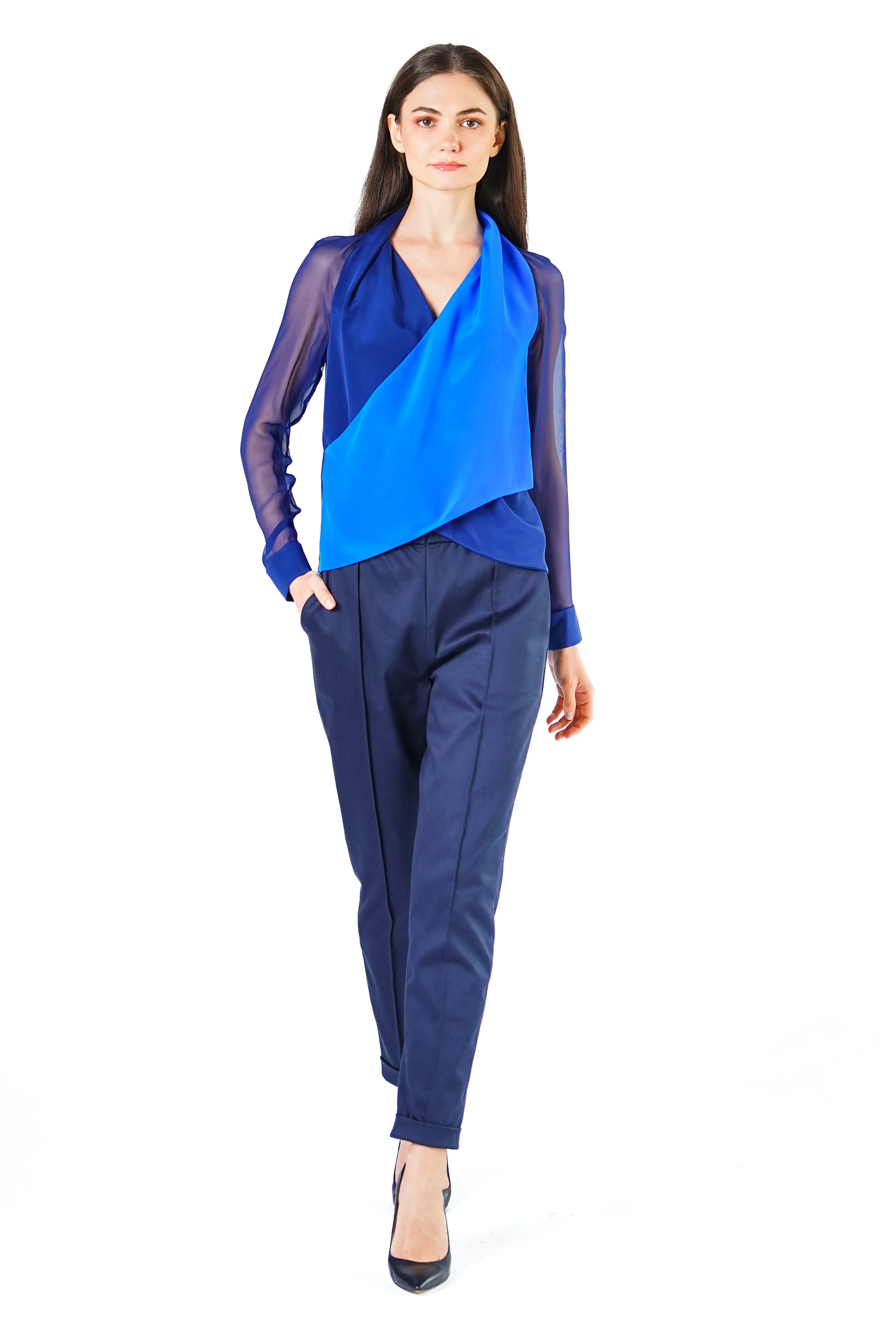 Zora Two-Toned Criss Cross Silk Crepe Blouse